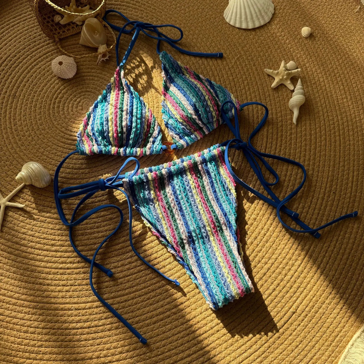 DEKA Vintage Striped Bikini Set ThongBathing Suit Beachwear Women Swimsuit Halter Swimwear Padded Bra ottoms Female Bikin