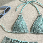 With Fishnet Sarong Skirt Halter Micro Bikini Women Swimwear Female Swimsuit Three-pieces Bikini Set Bathing Suit Swim Beachwear