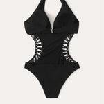 2024 Sexy Women's Cross One Piece Swimsuit Black Cut Out Swimwear Women Bathing Swimming Suit Female Beachwear Outdoor Bodysuit