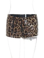 Sexy Chic Leopard Printed Super-short Night Club Shorts Women Fashion Skinny Sequins Short Pants Evening Party Outfit Streetwear