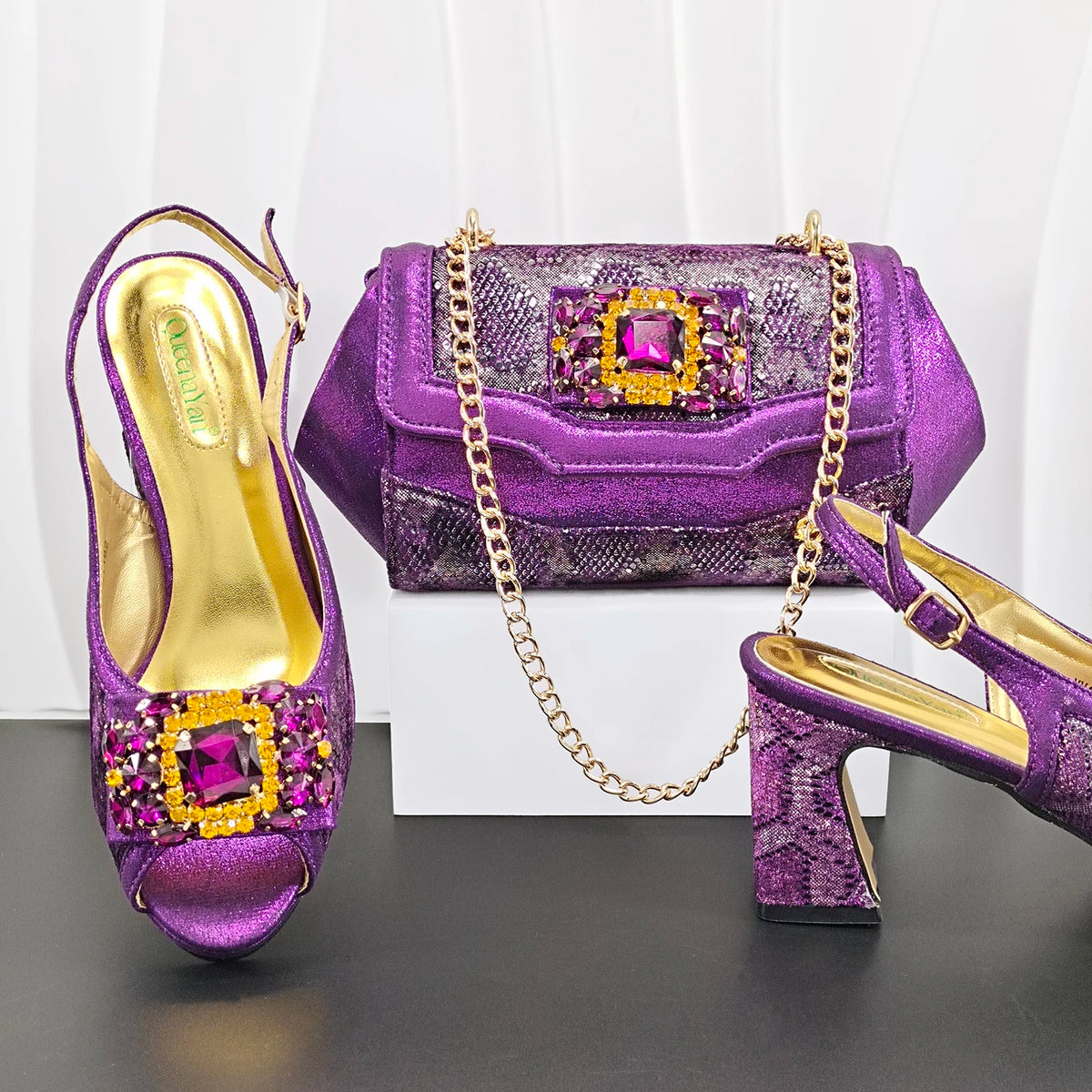 Doershow African fashion Italian Shoes And Bag Sets For Evening Party With Stones gold Italian Handbags Match Bags!HW1-1