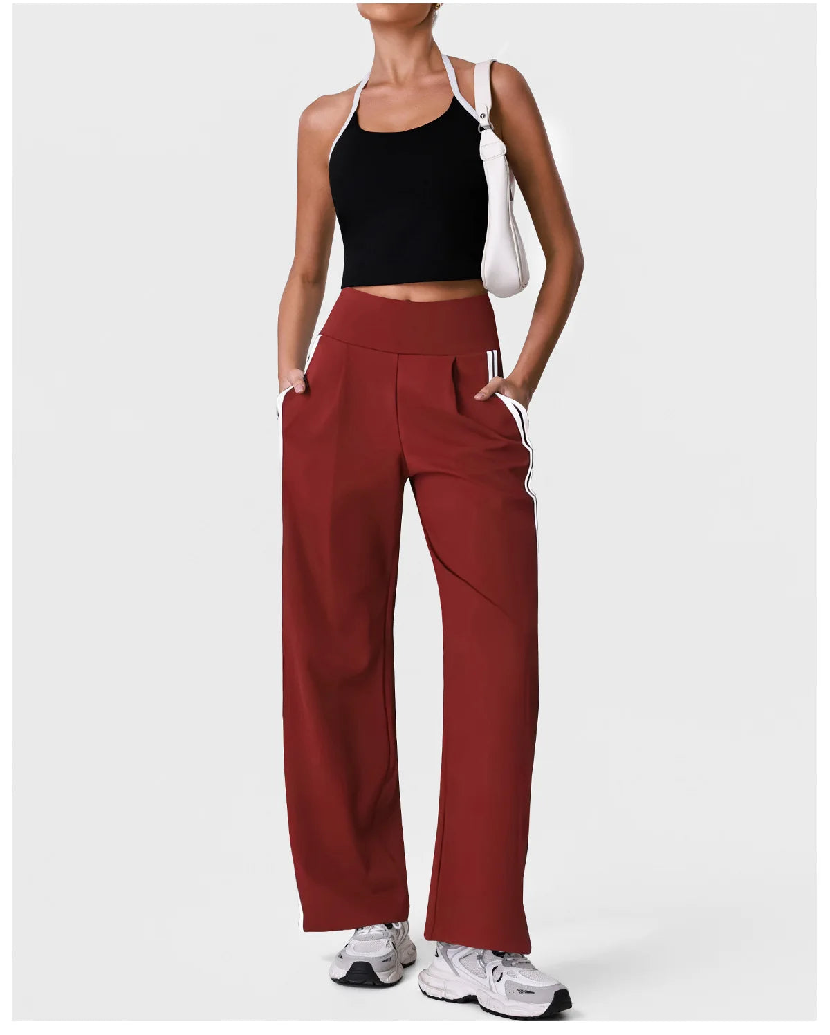 New Contrasting Striped Yoga Sets Women Hanging Neck Slim Sports Vest Gym Outfits High Waist Pocket Pants Running Fitness Suits