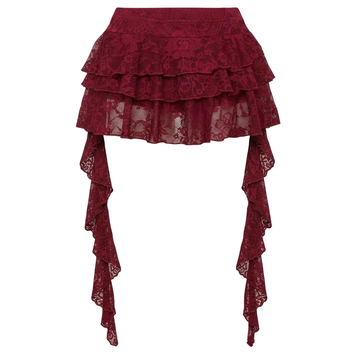 Women's Tiered Lace Ruffle Mini Skirts Asymmetric High Low Hem Gothic Skirts Elastic Waist Sexy Layered Flowy Lace Skirts Y2k