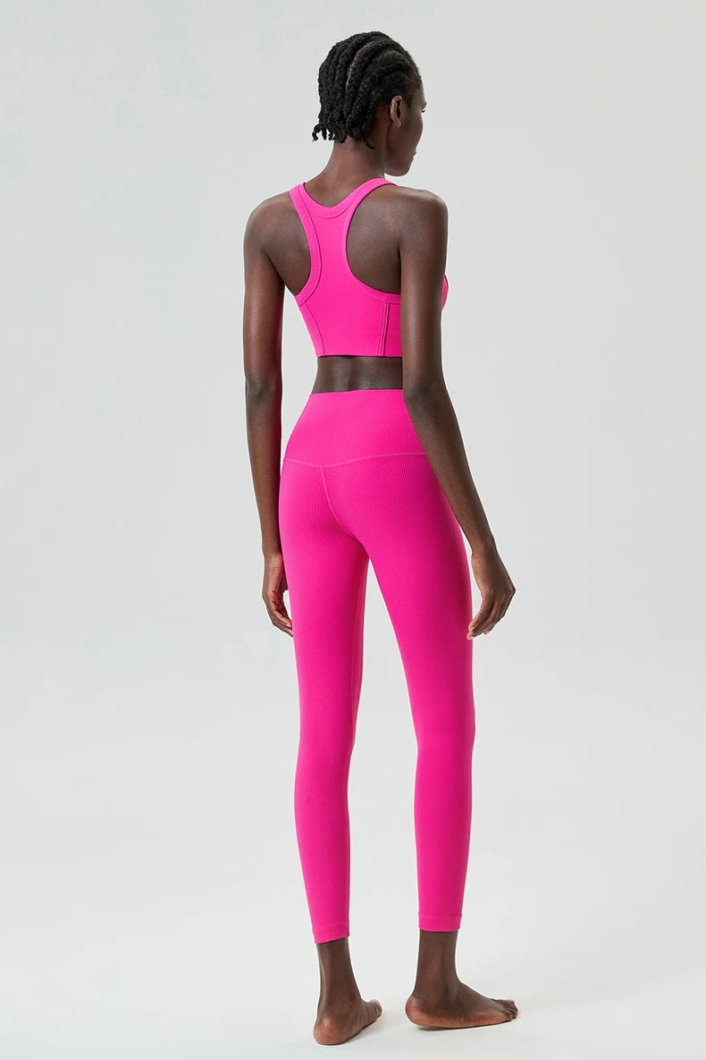 Yoga Set 2 Pieces Women's High Waisted Leggings Sports Vest Exercise Clothing Workout Outfits Fitness Sportswear Gym Tracksuit
