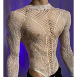 Summer Men's Mesh Tank Transparent Full Sleeves Round Neck T-shirt MenWomen Comfortable Breathable Bodysuit Trend Party Clothing