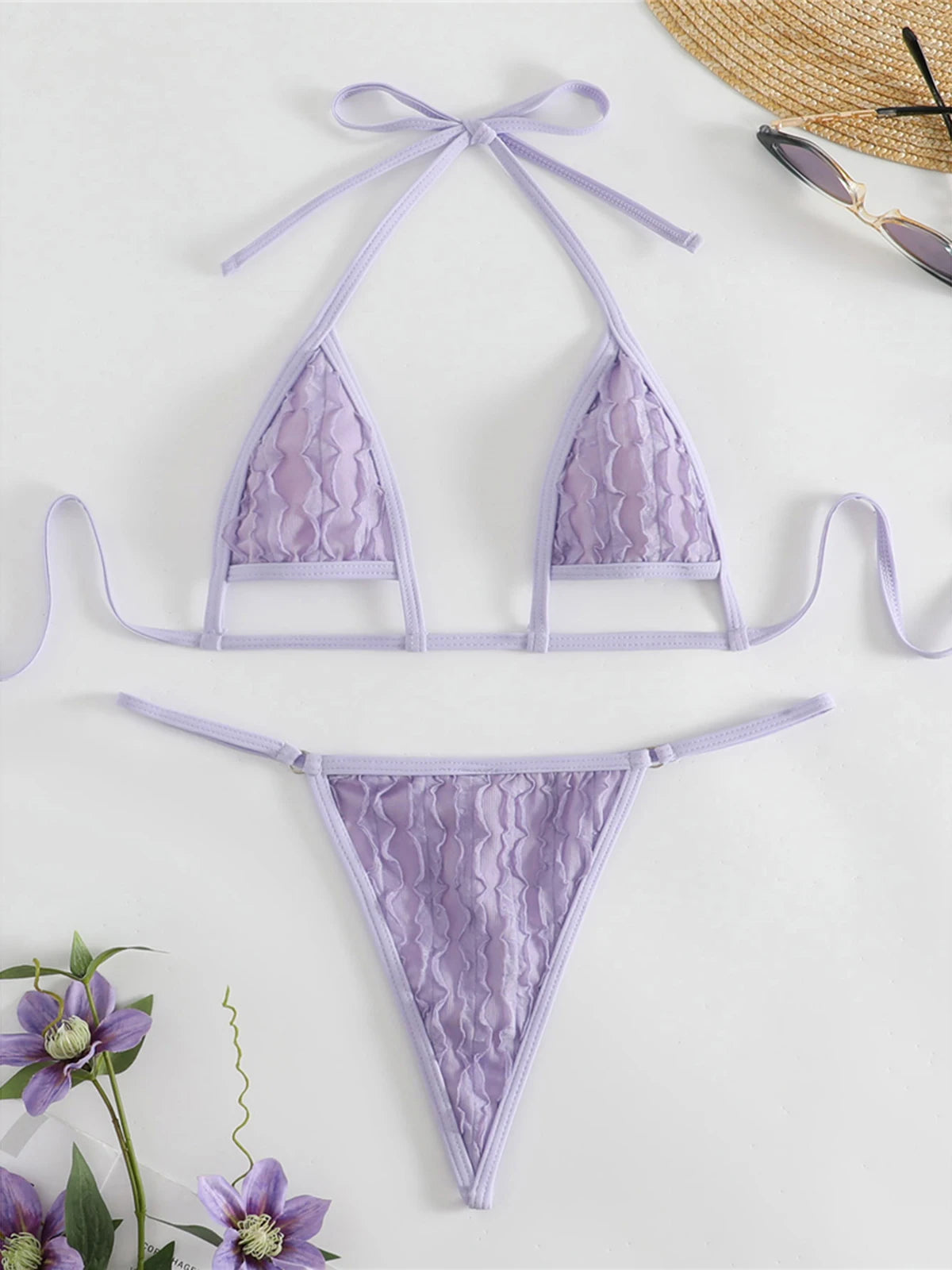 New Wrinkled Extreme Mini Micro Thong Bikini Women Swimwear Female Swimsuit Two-pieces Bikini set Bather Bathing Suit Swim K4827