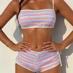 Pink Blue Striped Print Bikini Shorts Sexy Swimsuit Woman 2026 String Lace-up Swimwear Brazilian Bikinis Sets De Mujer Bather