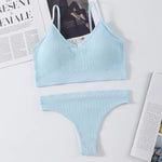 Women Seamless Bra Panties Set Push-Up Non-wire Bralette Low-Rise Briefs Sexy Lingerie Female Comfort Rib Sports Underwear Set
