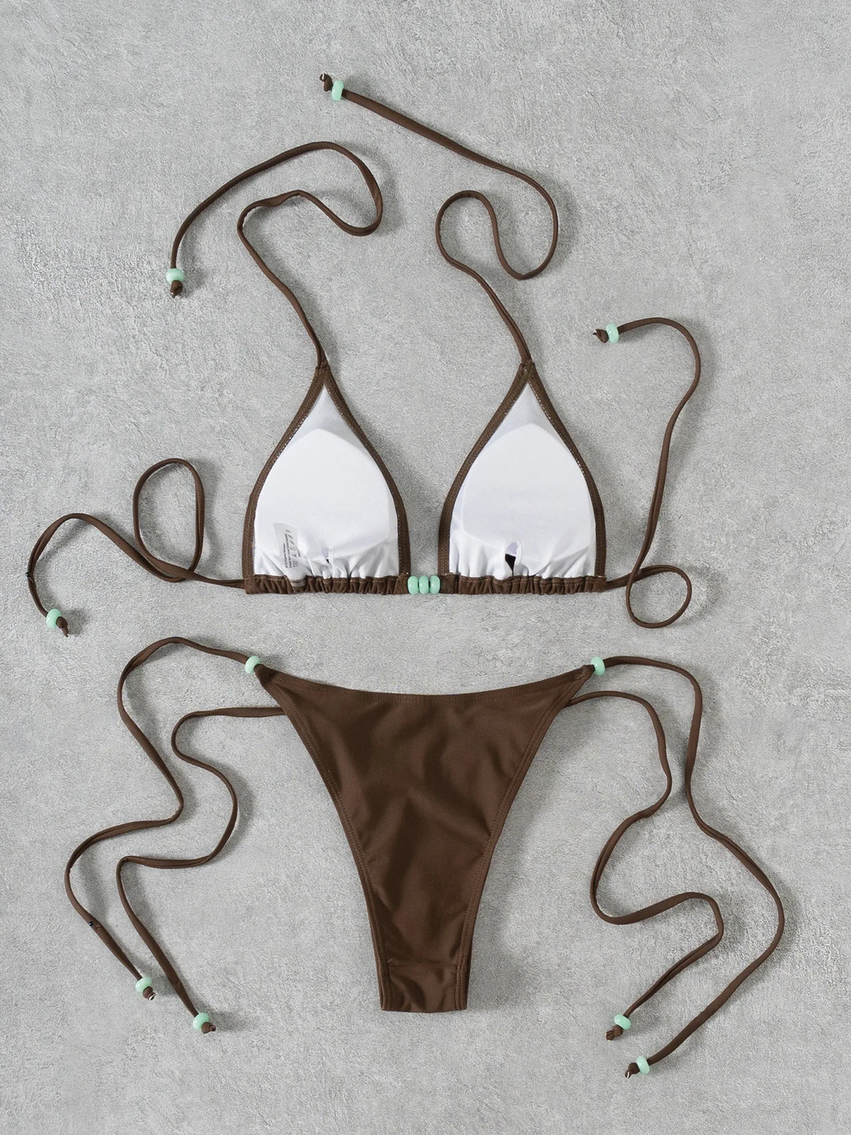 Sexy Coffee Bikini Set Women Pearls Strap Push Up Bandage Thong Swimsuit 2025 Brazilian Summer Bathing Suit Micro Swimwear