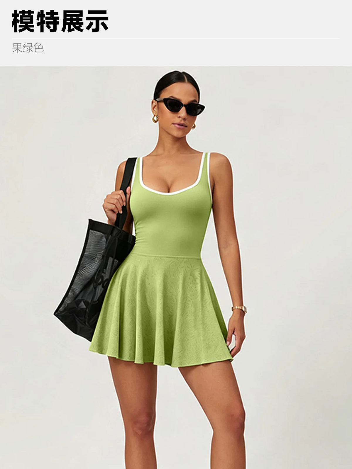 Naked Breathable Tennis Dresses with Built-in Pocket Shorts Women Color Contrast Hollow Out Backless Sports Golf Pleate Dress
