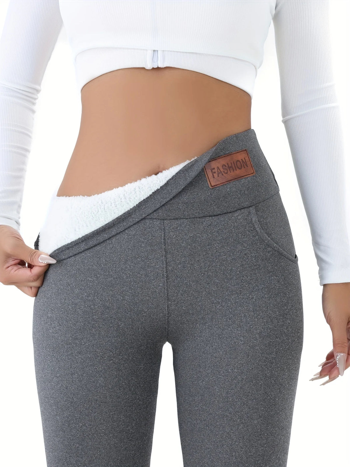 Women's High Waist Thermal Leggings, Winter Plush Lined Fleece Pants with Pockets, Soft Stretchy Comfy for Casual, Fitness