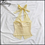 Sweet Bow-Tie Neckline Halter Topfor Women Hot Girl Solid-Color Cropped Knit Tank Top Summer Beach Outfit Female Clothes