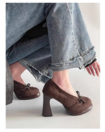 Spring Autumn Platform Mary Jane Shoes Women Thick High Heels Shoes Vintage Slip on Butterfly-knot Pumps 2026 New