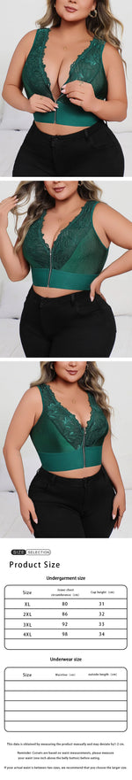 New Arrival Plus Size Dark Green Sexy Embroidered Lingerie, Plunge Push-up Bra with Front Zip