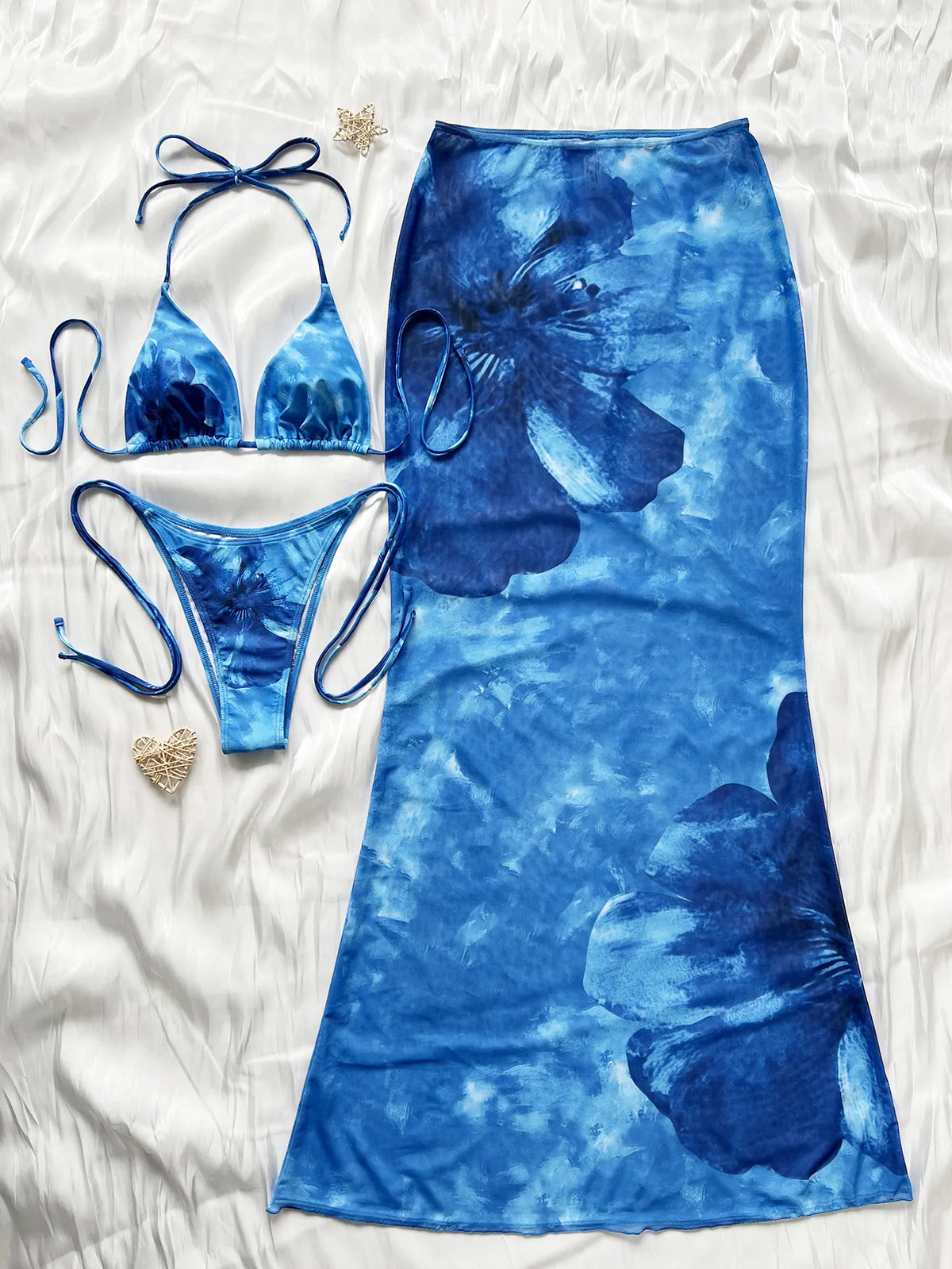 2025 European And American Style Women's Swimsuit Tie-dye Three-piece Bikini Burkini Muslim Swimwear - Fashionable Poolwear