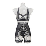 Summer new women's sexy strappy see-through mesh lingerie four-piece set Women's Pajama Lace Underwear Set Intimates 2025