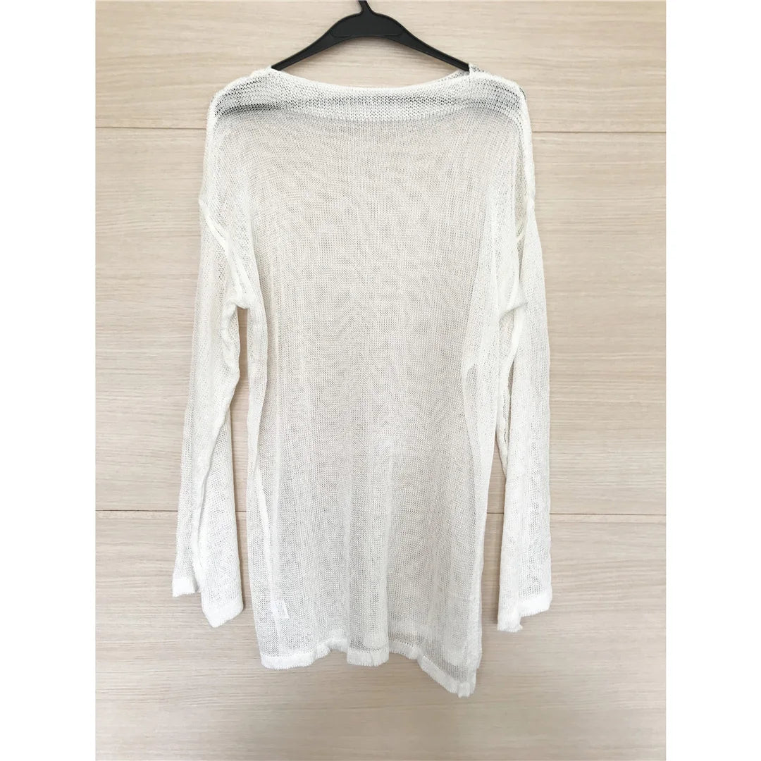 Sexy Long Sleeve See Through TopMesh Sheer Tunic Beach Cover Up Cover-ups Beach Dress Beach Wear Beachwear Female Women V3557