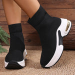 2025 Thick Bottom Knitted Ankle Boots Women Comfort Breathable Platform Sock Shoes Woman Plus Size Wedges Short Booties Mujer