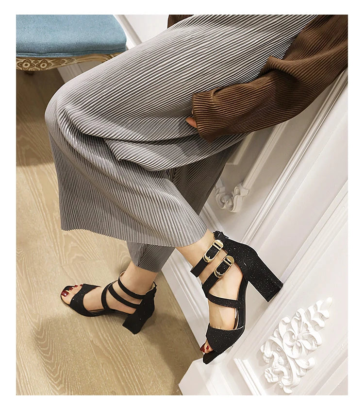 Fashion Cross Strap High Heels Sandals Party Wedding Bridal Shoes Summer Gold Silver Ladies Sandal Women