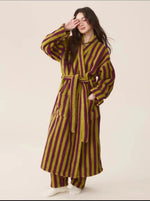 Thickened Flannel Robe Pants Pajamas Set Autumn Winter New Couple Coral Velvet Women Men Bathrobe Striped Lengthed Home Clothes