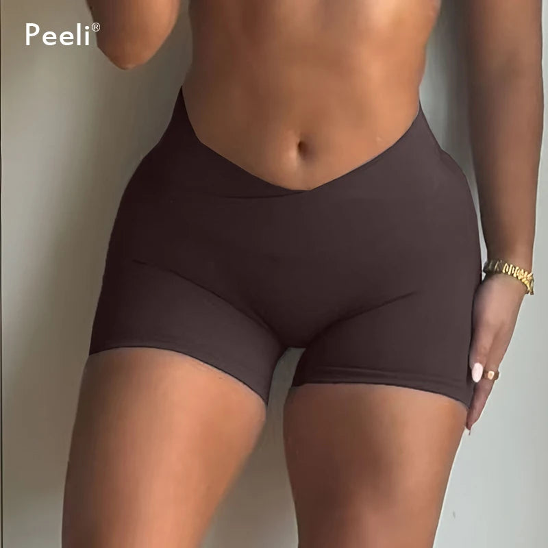 Gym Shorts 4.5" Women Clothes Seamless Leggings V Waist Cross Yoga Shorts Workout Fitness Scrunch Booty Tights Running Shorts