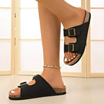 Women's Teen Mules New Spring and Summer Vintage Casual Slip-On Shoes Pu Upper Double Strap Half Slippers with