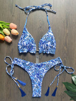 2026 New Women's Swimsuit Neck Hanging Bikini Set Split Beach Swimsuit 2-piece Set with Tassel Decoration