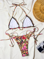 Sexy Red Leopard Print Bikini Set 2025 Women Metal Rectangle Desginer Thong Swimsuit Beach Bathing Suit Push Up Micro Swimwear