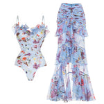 New 2Pcs Ruffle Swimsuit Women Sexy Bikini Strappy Swimwear Floral Bikini Push Up Biquini Female Bathingsuit Slimming Beachwear
