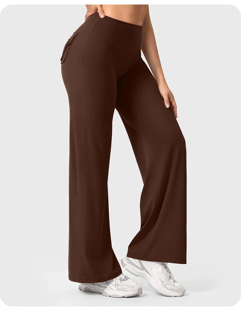 High Waist Pocket Yoga Pants for Women - Stretch Breathable Gym Workout Leisure Tummy Control Tights with Pockets