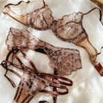 3 Pcs Sexy Lingerie Set Women Lace Embroidery Bra French Ultra Thin Mesh Underwear Summer High Quality Bras and T-back Stockings