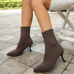 Women Socks Boots Stretch Fabric Women Ankle Boots Pointed Toe High Heels Slip-On Sexy Sock Heeled Chelsea Boots 2026