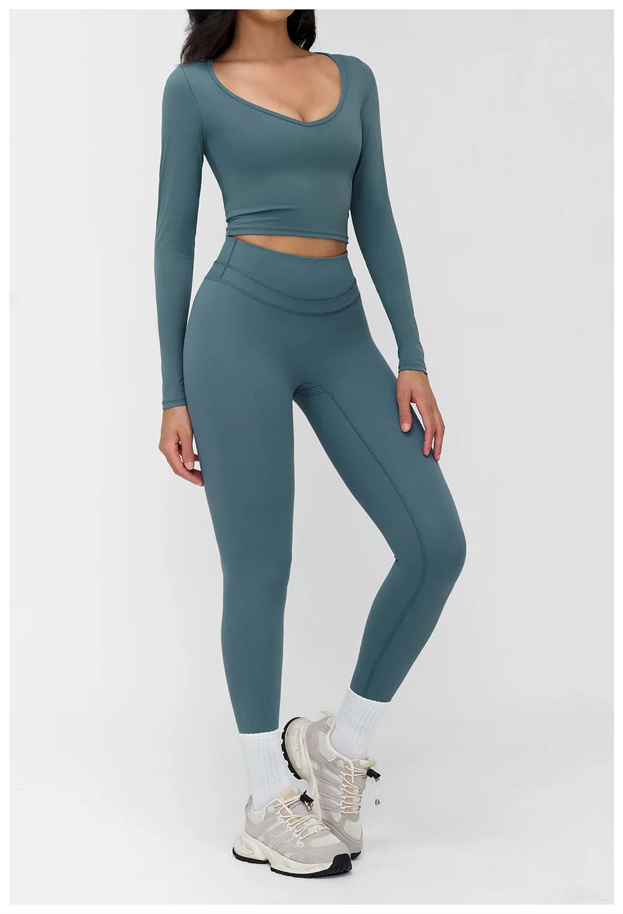 2 Pieces Sportswear Women Yoga Set Gym Clothes Fitness Set Outfit Outdoor Long-Sleeved Shirt Tracksuits Sports Bra Gym Leggings