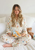 Women Autumn Winter Milk Silk Knit Pajama Set Lapel Open Front Printed Top Straight Pants European Style Ladies Sleepwear