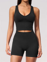 Seamless Gym Yoga Sets Women Breathable I-shaped Shock-absorbing Slim Sports Tank Top High Waist Shorts Training Fitness Suit