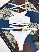 Halter Cross Bandage High Cut Bikini Female Swimsuit Women Swimwear Two-pieces Bikini Set Hollow Out Bather Bathing Suit Swim