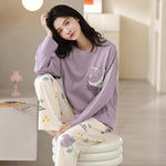 New Women's Spring and Autumn Fashion Cartoon Casual Pajamas, Thin Winter Homewear, Plus-Size Simple and Loose Teenage Pajama Se