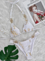 Snake Print Halter Diamond Bikini 2025 Women Swimwear Female Swimsuit Two-piece Bikini Set High Cut Bathing Suit Swim Beach Wear