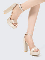 Gold Size35-42 Sandals Women's Thick Heel Square Head Buckle Waterproof Table Open Toe Hollow Word with High Heel Sandals