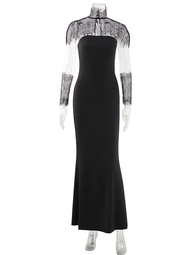 Ahagaga Sexy Women's Maxi Dresses With Lace Shawl Solid Strapless Sheath Slim Fit Fashion Gloves Summer Female Party Vestidos