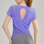 Women's Quick Drying Hollow out Back Sports T-Shirt Yoga Suit Top Short Sleeve Fitness Cover up