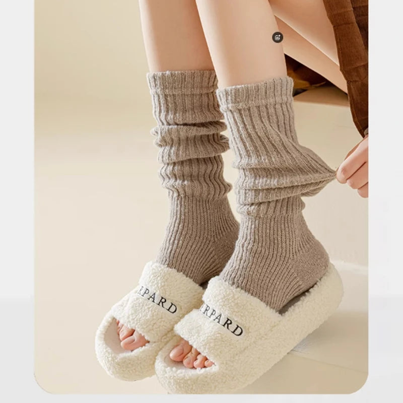 Women's warm knitted socks, autumn and winter Korean version long leg stacked socks, solid color warm dance yoga knitted socks