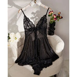 Summer New Lace See Through Nightgown for Women Solid Color Slim Fit Soft V-Neck Long Style Popular Sleepwear Fashionable Dress