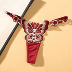 Women Butterfly Embroidery Thong Panties Sexy Lace G String Adjustable Strap Low Rise Underwear Soft Breathable Lingerie
