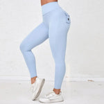 Women's Seamless Yoga Leggings Pants Sports Fitness Peach Hip-lifting Workwear Pocket Tight Trousers Workout Gym Leggings