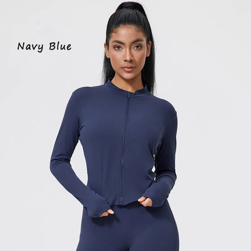 DIAS FIT JOY Nylon Fitness Jacket for Women Quick Drying Tight Zipper Sports Long Sleeved Outerwear for Running Yoga Outerwear