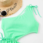 One Shoulder Women's Swimsuit One Piece Cut Out Sexy Swimwear Women 2022 Textured Monokini Solid Bathing Suit Beach Wear Purple