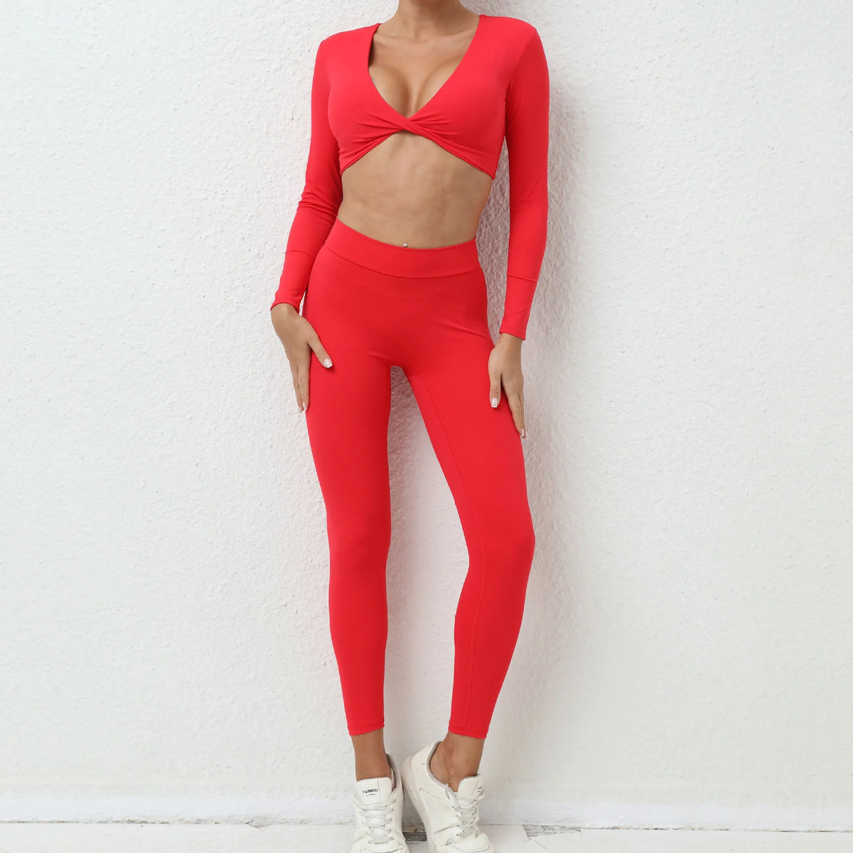1/2Pcs Pad Long Sleeve Crop Tops Women Gym Yoga Set Sport Gym Scrunch V Back Fitness Leggings Workout Pant Active Suits