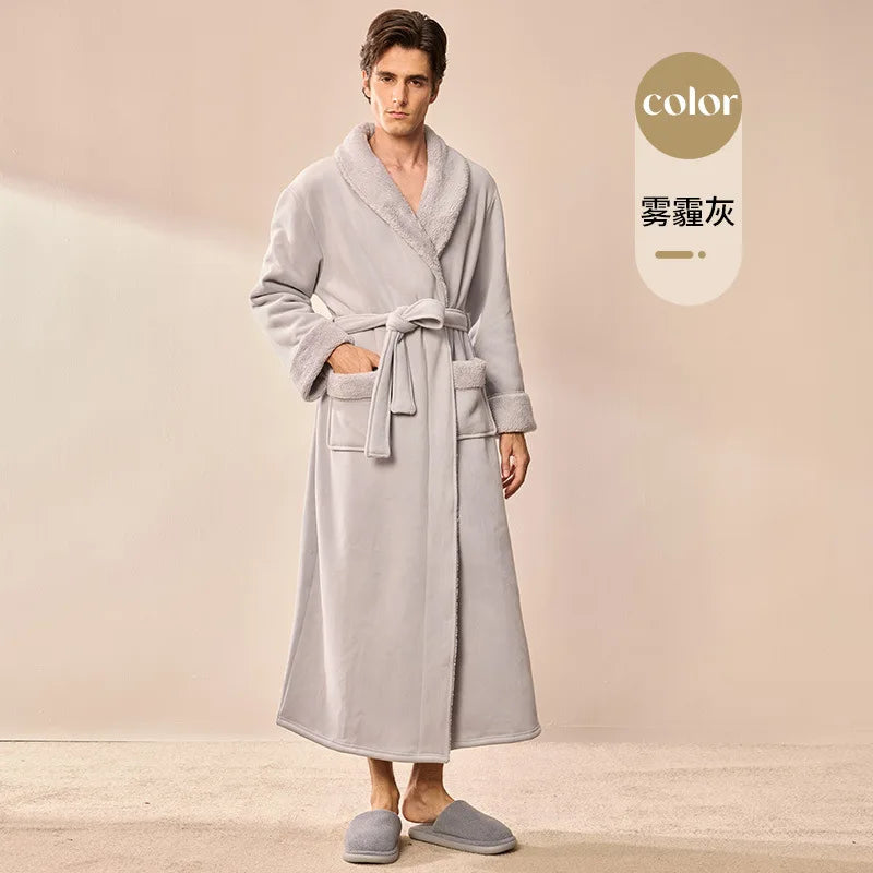 2026 Autumn Winter New Thick Coral Fleece Couple Bathrobe, Long Flannel Robe for Men Women Warm Home Pajamas Loungewear