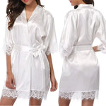 WomenElegant Lightweight Black Satin Robe with Delicate Lace Trim Perfect for Lounging Sleepwear or Bridesmaids